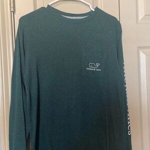 Vineyard Vines T-Shirt Long Sleeve Whale Pocket Tee Forest Green Mens Small
